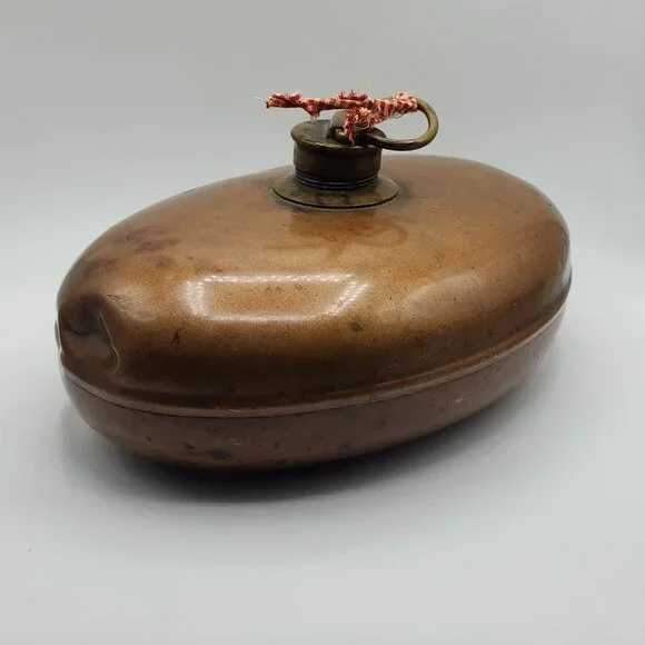 Vintage Copper Hot Water Bottle Lid Handle Bed Warmer Oval Shape 11" x 7.5" - Picture 8 of 9